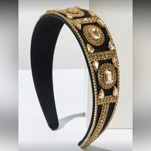 Elegant Black and Gold Rhinestones‎ Embellished Headband